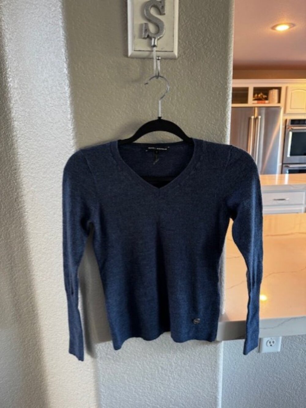 Noel Asmar 100% Merino Wool Sweater Blue Elbow Patches Women's Small